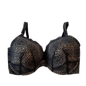Cacique Black Lace Lightly‎ Lined Underwire Bra 44G Elegant Sexy